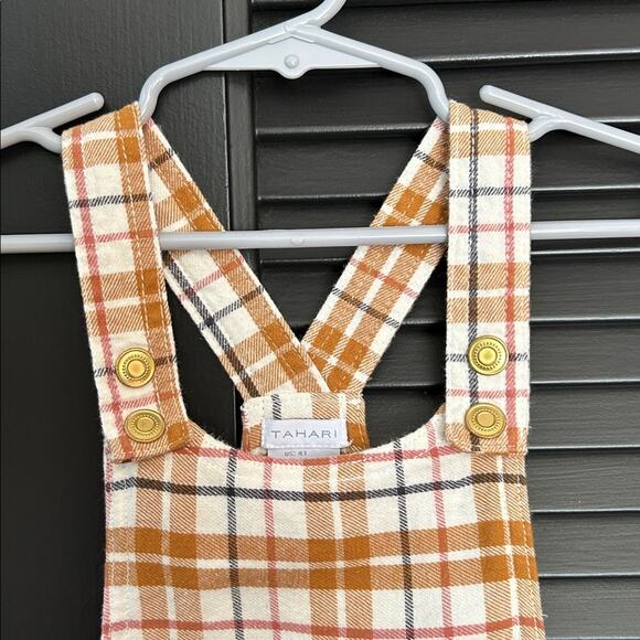 Tahari Girl’s Brown and White Plaid Overall Dress, Size 4T - Picture 2 of 10